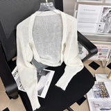 Znbbw Women Spring Summer Soft Sweaters Cardigans Lady Solid Shawl Female Long Puff Sleeve Short Knitted Coat