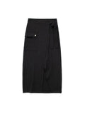 Znbbw TRAF Women Fashion With Pockets Dark Green Front Slit Midi Skirts Vintage High Waist Female Chic Lady Long Skirt