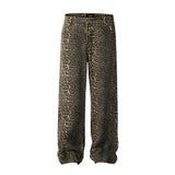 Znbbw Panther Pants Ladies 2024 Spring Loose High Waist Wide Leg Leopard Pant Fashion Female Vintage Hip Hop Baggy Denim Trousers