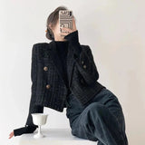 Znbbw Black Blazers Women Elegant Short Jacket Korean Autumn Winter Tweed Cropped Suit Coat Tops Retro Casual Outerwear New