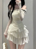 Znbbw Frence Fairy New Two Pieces Set Women Slash Neck Elegant Slim Party Skirt Suit Female Korean Sexy Tops + Sweet Cake Skirts
