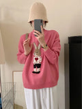 Znbbw Fashion Y2k Sweaters Cartoon Rabbit Jacquard O Neck Long Sleeve Knit Pullovers Autumn Loose All Match Women Clothing 2024