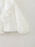 Znbbw TRAF 2023 Women Sexy Front Ruffles Cropped Shirt High waist Short Blouse Short sleeve French White Tops