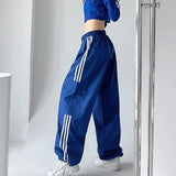 Znbbw Sweatpants Women Hip Hop Streetwear Baggy Wide Leg Cargo Pants Bf Y2K High Waist Drawstring Joggers Trousers