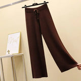Znbbw New Drape High-waist Wide-leg Autumn And Winter Fashion Loose Knit Straight-leg Pants Lace-up Casual Women Clothing
