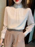 Znbbw Stand Collar Chiffon Blouse Shirt Long Sleeve Blouse Women Blusas Mujer De Moda 2023 Women Tops Blouses Femme Shirts E85