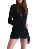 Znbbw Women Spring Autumn y2k Elegant Long Sleeve Backless Bodycon Mini Dress Vintage Solid Color Skinny Holiday Casual Dress