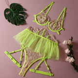 Znbbw Ruffle Sexy Lingerie Lace Patchwork Fancy Underwear Neon Green Sensual Bra And Panty Set Transparent Luxury Intimate