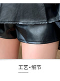 Znbbw Women Leather Skirts Vintage Female Streetwear Korean High Waist Fashion Y2k Black Gothic Punk Silver A-line Pleated Mini Skirt