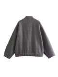Znbbw TRAF 2023 Spring Warm Gray Jacket Women Outerwear With Button Autumn Bomber Jacket Coat Women Winter Coat Top women