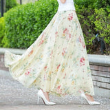 Znbbw Chiffon Skirts Ink Painting Print Spring Summer Floral Long Skirt Elegant Chic A-Line Full Length Skirt Ankle Beach Skirts