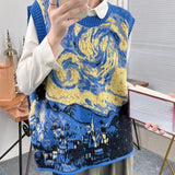 Znbbw Vintage Pullovers for Women Jacquard Sleeveless Design Aesthetics Sweater Vest Loose Autumn Winter Lazy Style Clothing