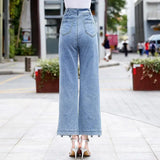 Znbbw Waist Pantalones De Mujer Lace Patchwork Hollow Out Fashion Elegant Jeans for Women All Match Casual Loose Summer Pants
