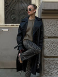 Znbbw Leopard Print Women Pants Retro High Waist Zipper Pockets Straight Trousers 2024 Spring Y2k Lady Casual Loose Denim Pant