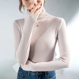 Znbbw Women Turtleneck Slim Soft Long Sleeve T Shirts Lady Elegant Stretchy Solid Base Undershirts Tees Female Basic T-Shirt Top