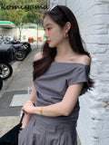 Znbbw Off Shoulder Shirts & Blouses Short Sleeve Blusas Korean Chic Camisas Elegant Feminino Ropa Mujer 2024 New Summer Tops