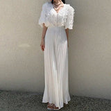 Znbbw High Waist Ruched Pants Women Spring Summer Casual Pleated Trousers Solid All Match Wide Leg Pants Fashion Bottoms