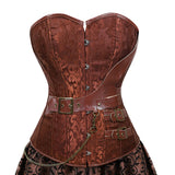 Znbbw Women`s European Steampunk Pirate Costume Women Corset Dress Skirt Lace Up Plus Size Brown Zipper Faux Leather Corset Dress