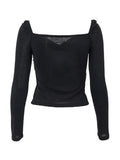 Znbbw Autumn Women Off Shoulder Long Sleeve Mesh Crop Top Boat Neck Slim Fit Solid Color T-Shirt Vintage Harajuku Tees Top