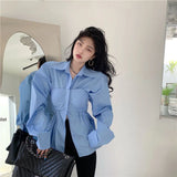 Znbbw Patchwork Shirts Women Korean Fake Two Pieces White Blouses Streetwear Office Outfits Fashion Long Sleeve Chic Tops New