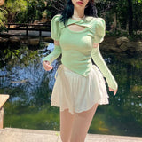Znbbw Shirring White Mini Skirts Women High Waist Irregular Pleated Skirts Sweet Girly Style All-Match Ruffles Short Skirts