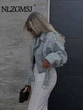 Znbbw TRAF - Women 2023 Spring Autumn Blue Denim Trench Coat Jacket Vintage Long Sleeve Belt Relaxed Female Outerwear Tops
