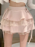 Znbbw Vintage Sweet Mini Skirt Women Lace-up Japanese Lolita Kawaii Cake Skirt Female Lace Korean Cute Fairy Skirts Summer 2024