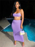 znbbw Sexy Knit Beach Two Piece Skirt Set For Women 2023 Summer Black Halter Top Skirt Set Sleeveless New In Matching Set