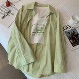 Znbbw Thin Green Shirt Women Fashion Korean Loose Lapel Button Top Female Solid Basic Long Sleeve All Match Shirt New