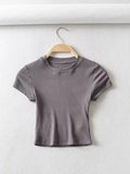 Znbbw Women O-neck Short-sleeve T-shirt Slim Elastic Skinny Summer Sexy Crop Tops