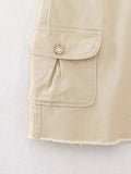 Znbbw TRAF 2023 Women Safari Style Pocket Patch Denim Mini Skirt Faldas Mujer Office Lady Chic Zipper Fly Slim Vestidos