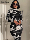 Znbbw Women Fashion Autumn Long Sleeve Printed Bodycon Pencil Long Dress Streetwear 2023 Fall Clothes Wholesale Items