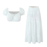Znbbw Skirt Set Dress Summer Women Beach Holiday Sexy Cotton Matching Set Outfits Spring White 2 Pcs Vestidos Female Set 2024