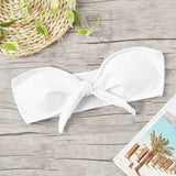 Znbbw Strapless Ruched Swimsuit Women Fashion Solid Color Bow Knot Bathing Suits Beach Wear Solid Color Straps Bikinis Tops