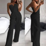 Znbbw Women Solid Tube Top Sleeveless Jumpsuits Rompers Fashion Cold Shoulder Pocket Wide Leg Jumpsuit Office Lady Elegant Suits
