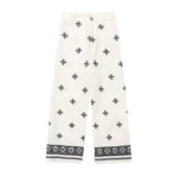 Znbbw Geometric Embroidery Wide Leg Spring Summer Women Beige Long Pants Zip Fashion Trousers Pantalones De Mujer Autumn Pants