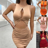 Znbbw women's tight fitting nightclub dress, sexy hollow out pleated suspender dress for women