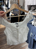Znbbw White Slim Crop Top Women Sexy V Neck Cotton Puff Sleeve Blouse Tops Solid Sweet Girls Balletcore Summer T-shirt Female