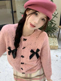 Znbbw Style Cardigan for Women Bow Patchwork Button Knit Short Coats Autumn Winter Sweaters Fashion Sweet Loose 2024 Clothing