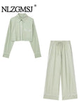Znbbw TRAF 2023 Women 2 Pieces Sets Fashion Striped Shirt Tops + High Waist Wide Leg Long Pants Summer Causal Sets