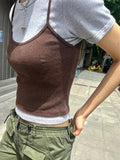 Znbbw Brown Ribbed Camis Tops Women Summer Solid Sexy Sleeveless Cotton Y2k Clothes Sweet Chic Streetwear Slim Crop Top 2024