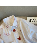 znbbw Long Sleeve Loose Shirts For Women Solid Lipstick Printing Heart Button Tops Loose Streetwear All-match Oversizes Blouse