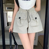 Znbbw Fashion Street Cargo Shorts Women Summer Loose High Waist Drawstring Sports Pants Ladies Korean Casual Wide Leg Pants New