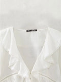 Znbbw TRAF 2023 Women Sexy Front Ruffles Cropped Shirt High waist Short Blouse Short sleeve French White Tops