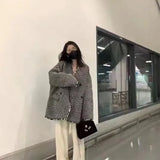 Znbbw Striped Tweed Jacket Women Korean Elegant Oversized Casual Coat Winter Streetwear Harajuku Loose All Match Outwear Tops