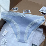 Znbbw Print Lace Bow Panties Women's Soft Cotton Underwear Sweet Patchwork Low Waist Underpants Chic Cute Girls Panties Women