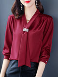 Znbbw Women Blusas Mujer De Moda 2023 Spring Long Sleeve Bow V-Neck Chiffon Blouse Shirt Women Tops Blouses Femme Shirts D412