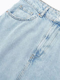Znbbw TRAF Women's Front Slit Blue Denim Skirt Pockets High Waist Slim Zipper Fly Midi Skirts 2023 Spring Female Streetwear