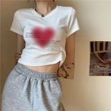 Znbbw Aesthetic Heart Print Women T-shirt Anime Letter Kawaii Crop Tops Summer Short Sleeve Baby Tees Kpop Streetwear Y2k Clothes