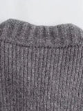 Znbbw O-neck Women Short Cardigan Retro Zipper Long Sleeve Knitted Sweater Female 2024 Casual Loose Solid Patchwork Sweaters